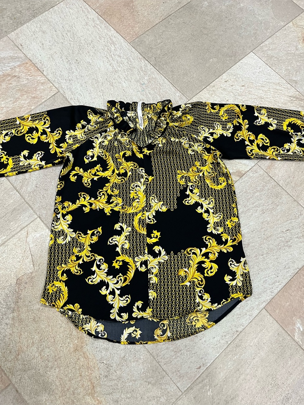 Black & Yellow Baroque Long Sleeve Print Tunic Blouse PM